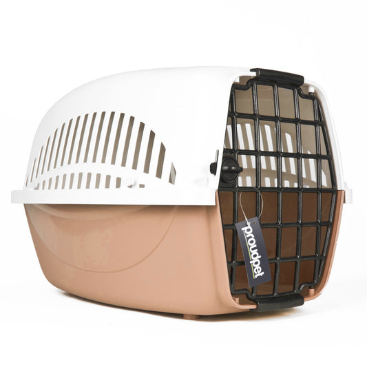brown hard shell pet crate